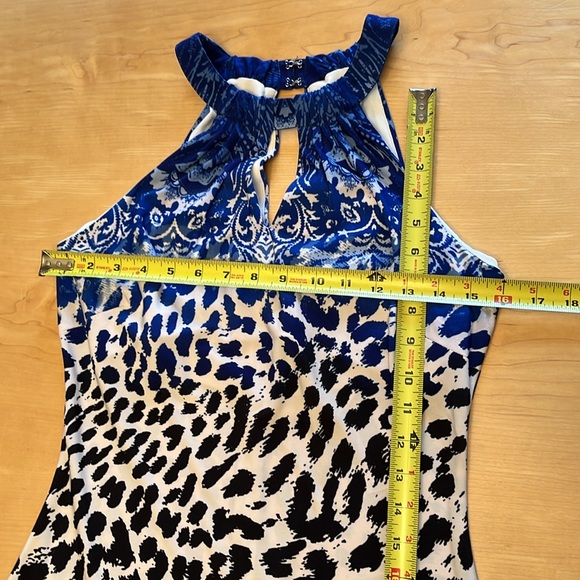 Cache Blue, Off White and Black Animal and Paisley Print Halter Maxi Dress Sz S - Picture 13 of 17